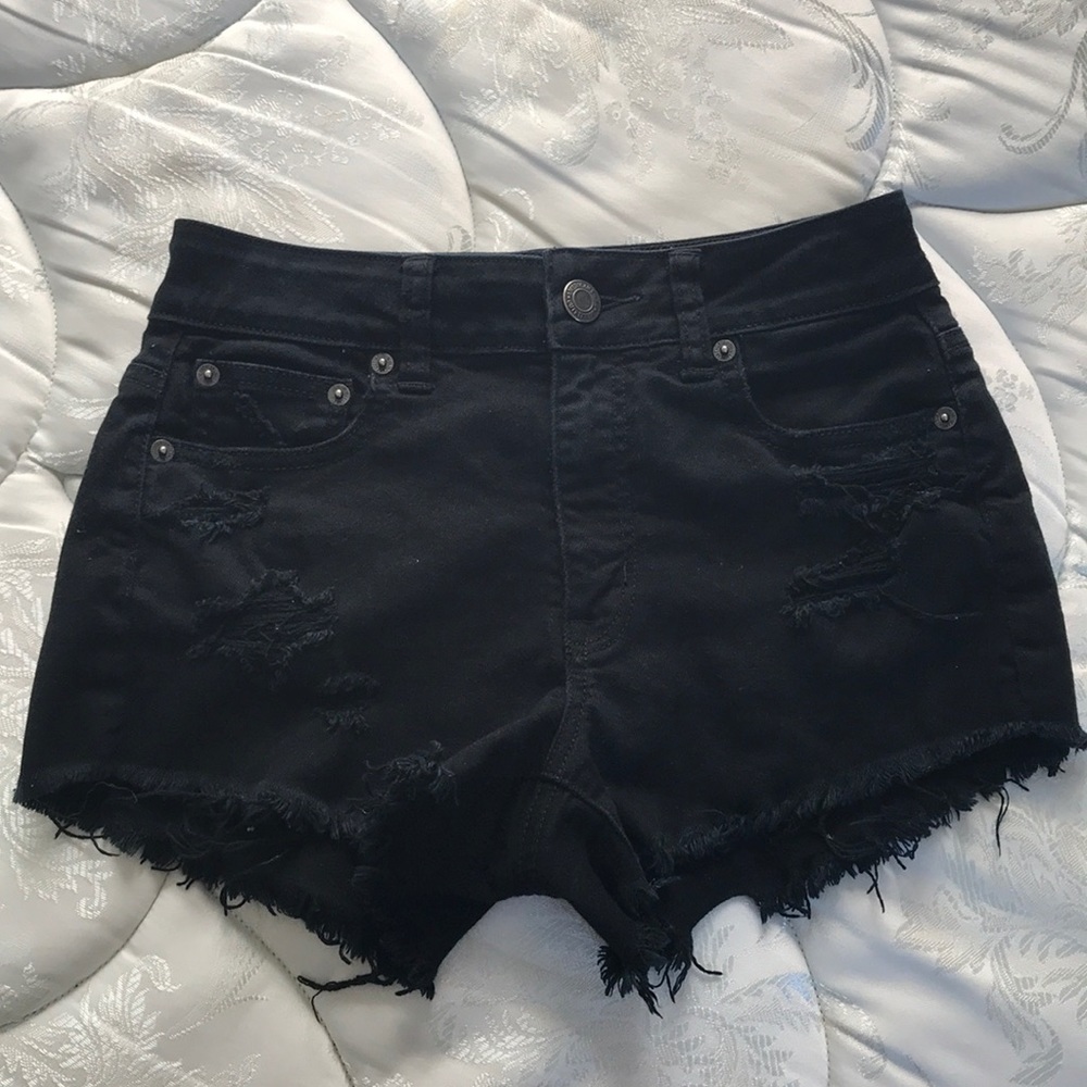 Black Mid-Rise Denim Shorts